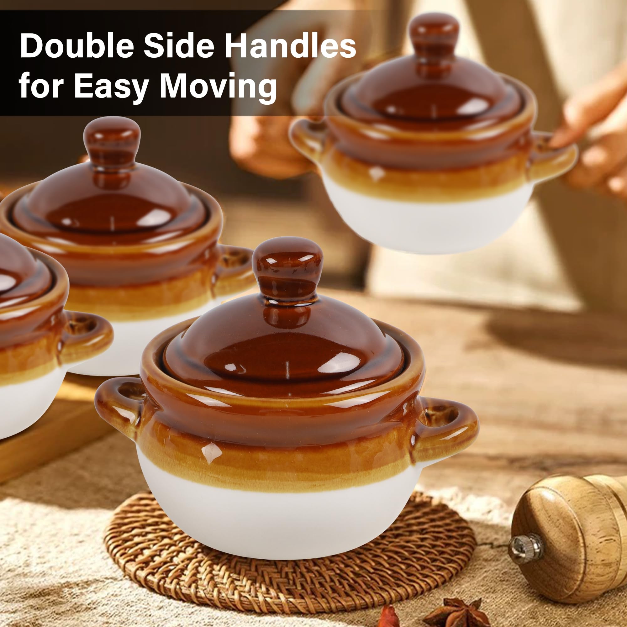 Adroiteet Set of 4 French Onion Soup Bowls, 16 Oz Soup Crocks with